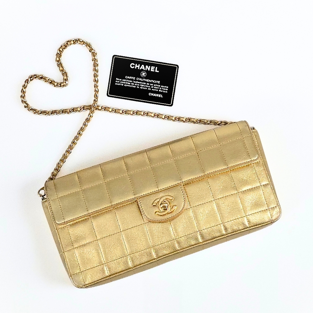 **SOLD**Chanel East West Chocolate Bar Bag Metallic Gold